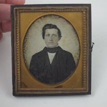 Daguerreotype 1/6 Plate Young Man Tinted Face Black Tie Case Back Antique 1840s - £79.63 GBP