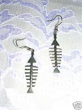 Large Size Surf Is Up Fish Bone Usa Hand Cast Pewter Metal Dangling Earrings - £9.47 GBP
