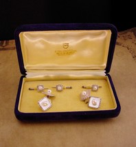 Vintage sterling Wedding cufflinks set / Mikimoto genuine Pearl 30th ann... - $325.00