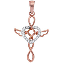 10k Rose Gold Womens Round Diamond Heart Cross Faith Pendant 1/20 Cttw - £95.64 GBP