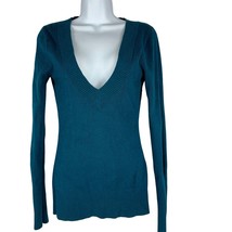 Express Women&#39;s Blue Long Sleeved V-Neck Knit Sweater Size S - $11.30