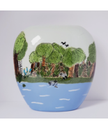 Vintage Handmade &amp; Hand Painted 8.5&quot; Multicolor Clay Scenery Vase - $50.42 CAD
