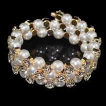 Fashion Imitation  Gold Silver Plated Crystal Multi-layer Cuff Bangles Women&#39;s R - £8.68 GBP