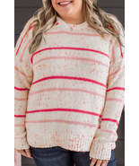 Pink Stripe Drop Shoulder Side Split Plus Size Sweater - £47.48 GBP