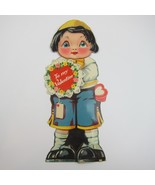 Vintage Valentine Card Mechanical Boy Blue Google Eyes Move Holds Flower... - £19.66 GBP