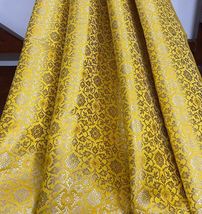 Indian Banarasi Brocade Fabric Yellow &amp; Gold Fabric Wedding Dress Fabric... - £5.89 GBP+