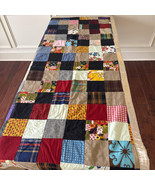 Vintage Hand  Made Quilted Bed Runner Antique Colors Flowers Plaid Boho Mod - $99.00