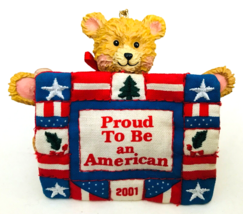 Proud To Be An American Bear with Quilt Christmas Ornament American Gree... - $19.34