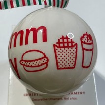 Chick-fil-A Mmm Mmm Merry Christmas Tree Ornament Red &amp; White Plastic Ball 2022 - £14.07 GBP