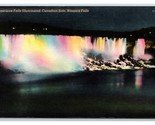 Illuminated American Falls Niagara Falls New York NY UNP Linen Postcard M19 - £1.51 GBP