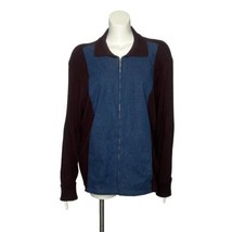 Villager Woman Liz Claiborne Jacket Denim &amp; Brown Sweater Full Zip Sz 3 ... - £19.08 GBP