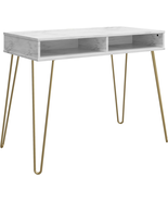 Athena Computer Desk with Storage, White Faux Marble - $154.87