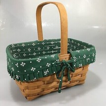 Longaberger 1995 Basket Green Woven Traditions Cotton Liner Plastic Protector  - £37.85 GBP