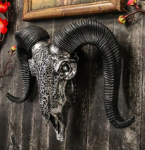 Silver Tribal Floral Vines Tooled Filigree Corsican Ram Cow Skull Wall Decor-... - £78.31 GBP