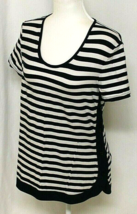 Nautica T-SHIRT Size Medium Navy Blue &amp; White Striped Short Sleeved Relaxed Fit - $11.26