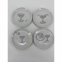 Pottery Barn Fish Martini Ceramic Coasters Set of 4 White 4&quot; Plates - £18.80 GBP