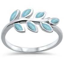Sterling Silver Natural Larimar Olive Branch Leaf Ring - $1,004.40 MXN