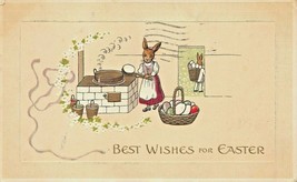 Mrs Rabbit Coloring Eggs At Stove~Mr Rabbit Off To DELIVER-GILT 1913 Postcard - £5.12 GBP