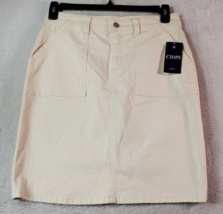 Chaps A Line Skirt Womens Size 6 Ivory Denim Cotton Slash Pockets Lined Casual - £17.78 GBP