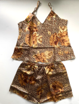 new Sateen Camisole Tank Top + Boxer Shorts PAJAMA SET sz M cheetah flow... - €10,91 EUR