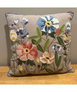 Pier One Pillow Embroidered Flowers Blue Decorative 17x17&quot; Spring Cottag... - $29.69