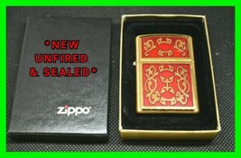 Rare UNFIRED Imperial Filigree Red Enamel &amp; Brass Zippo Lighter With Box... - £101.09 GBP