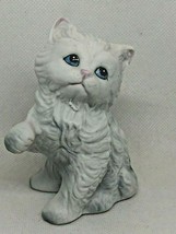 Playful White Fur Blue Eyed Kitten Homco Vintage hand painted Porcelain Figurine - £12.70 GBP