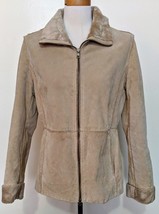 Guess Women’s Tan Button Up Genuine Leather Suede Shearling Distressed Coat Sz M - £15.62 GBP