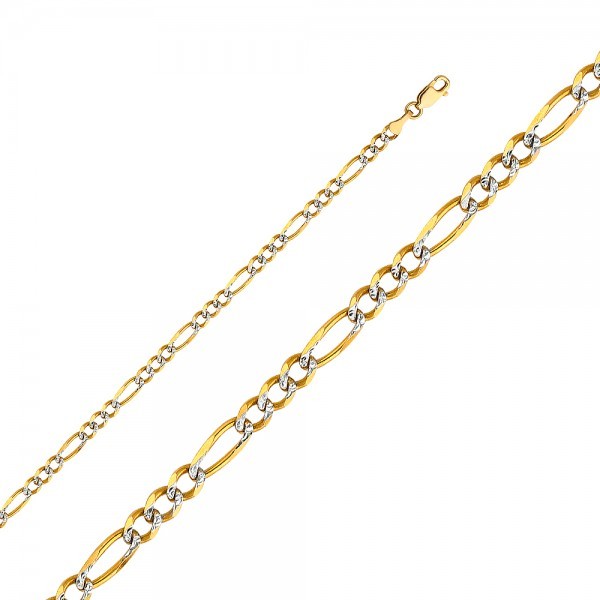 14K Two Tone Gold 4mm White Pave Figaro Chain - £248.02 GBP - £578.99 GBP
