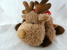 Russ Berrie Antler Reindeer Plush Sparkling Fabric Christmas Red Ribbon ... - £11.60 GBP