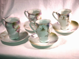 4 Antique Demitasse Cups &amp; Saucers Bey Reuth Bavaria Blue Mark 1880-1900 Mint - £78.62 GBP