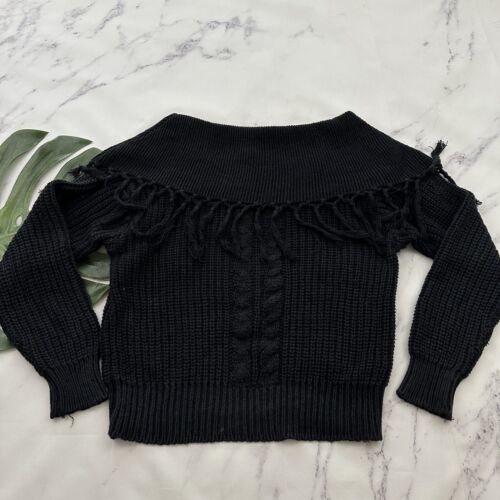 Primary image for Fino Internationale Womens Vintage 90s Chunky Sweater Size L Black Fringe Cable