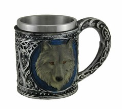 Ebros Alpha Gray Wolf Celtic Tribal Magic Resin 16oz Mug w/ Stainless Steel Rim - £19.53 GBP