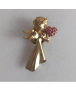 Vintage Gold Tone Angel Holding Pink Jeweled Heart Lapel Hat Pin - €7,08 EUR