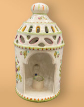VTG Italian 19th Century Earthenware Lantern Candle Holder Hand Painted ... - £21.86 GBP