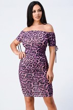 Leopard Print Off Shoulder Shirring Bodycon Dress M - £26.73 GBP+
