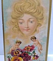 Fantasy Postcard Giant Blonde Goddess In Clouds Pansies Cherub Angels CC No57 - £14.50 GBP