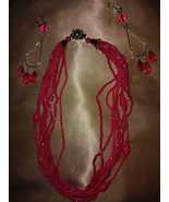 Bold Red Beaded Necklace &amp; Earrings Set – Boho Chic Statement Jewelry - $39.70 CAD