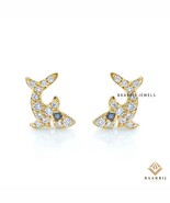 Dorothy Shark 14k Solid yellow gold earrings, lab grown diamond earrings... - $470.00
