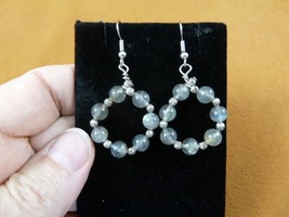 EE251-16 green gray Ancient Coral Labradorite gemstone gold dangle hoop earrings - £13.95 GBP