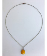 Long Yellow Gold Facet Teardrop Pendant Necklace, Opera, Silver Chain Be... - $13.00