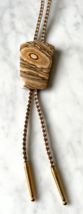 Western Bolo Tie Sandstone Shield Shape Braided Cord Gold Tone Tips 19-1/2&quot; Long - £37.84 GBP