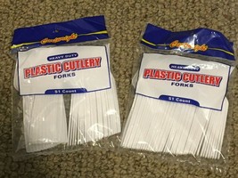 100 WHITE Plastic Forks Premium Quality Disposable Silverware Heavy Duty Cutlery - £10.75 GBP