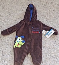 Nuby Infant Pram Snowsuit Size 3-6 Month Plush Brown Puppy Dog Hooded NWT - £14.24 GBP