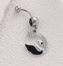 Black swan belly ring / bar with cubic zirconia crystals - £8.55 GBP