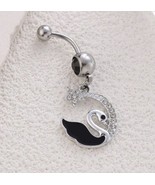 Black swan belly ring / bar with cubic zirconia crystals - £8.61 GBP