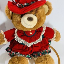 Christmas Teddy Bear Snowflake Girl Red Dress Tan Fur 22 tal Plush Vintage 1994 - £11.30 GBP