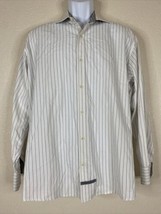 English Laundry Men Size 17 White Gray Striped Dress Shirt Long Sleeve Flip Cuff - £4.97 GBP