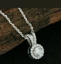 0.90ct Moissanite Halo Pendant 14K White Gold Plated Necklace 18&quot; Chain - £59.99 GBP