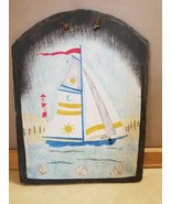 Hand Painted Stone Slate Sailing Sailboat Beach Nautical Ocean Sign Plaq... - £15.72 GBP